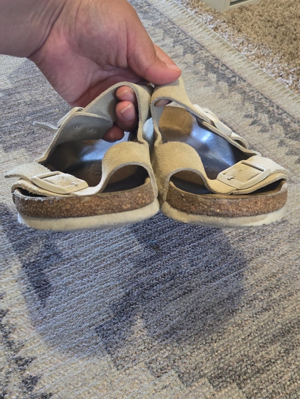 Birkenstonck Beige Suede Double-Buckle Sandals - Picture 7 of 10